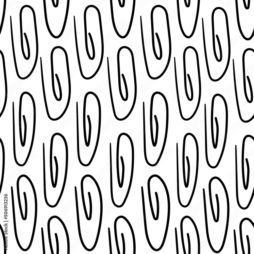 Endless pattern of doodle black paper clips, hand drawn on a white square background Endless pattern of doodle black paper clips, hand drawn on a white square background