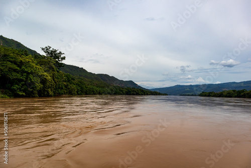 Beautiful mountains can be seen on the horizon following the path of the Amazon River.