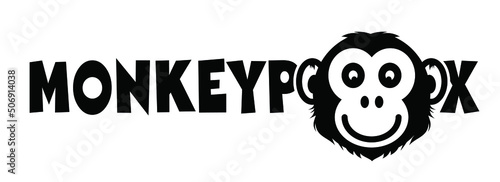 Monkeypox or monkey pox viral disease pictogram or logo. Virus outbreak pandemic. Disease spread, symptoms or precautions icon. Monky or ape head or face logo. Cartoon happy monkys icon or pictogram