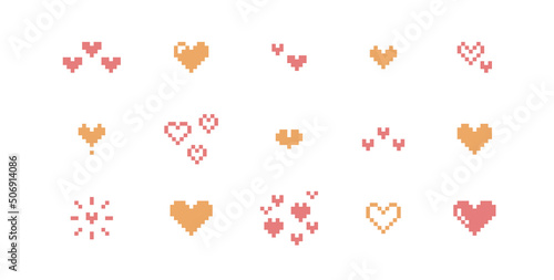 ドット絵　キュートなハート　装飾イラストセット　ピクセル