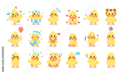 Set of different chick cartoon characters Vector illustration