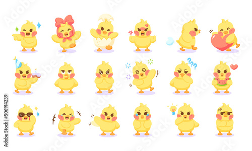 Set of different chick cartoon characters Vector illustration