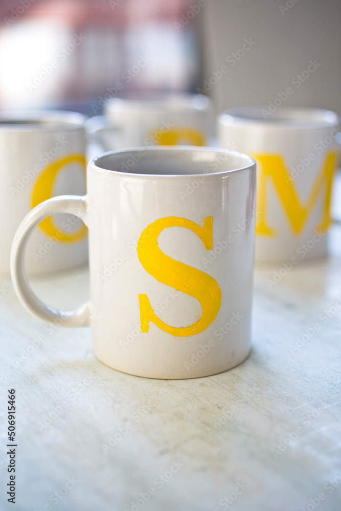 Coffee Mugs with letters Stock Photo Adobe Stock
