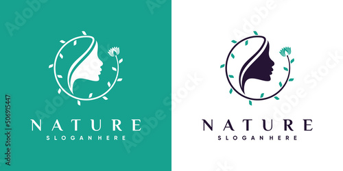 Natural beauty logo design for women with creative concept Premium Vector