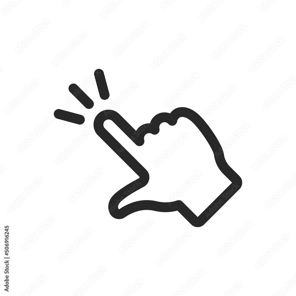 Clicking finger icon, Click vector pictogram. Hand pointer isolated on white background. Clicking finger icon, Click vector pictogram. Hand pointer isolated on white background.