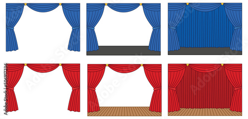Theater Stage and Curtains Clipart Set - Red and Blue Colors