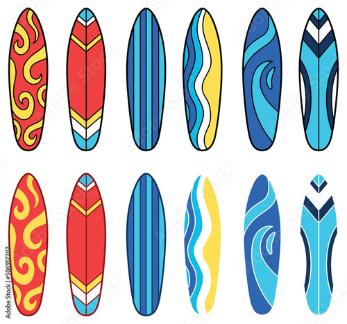 Surfboard with Design Patterns Clipart Set - Color