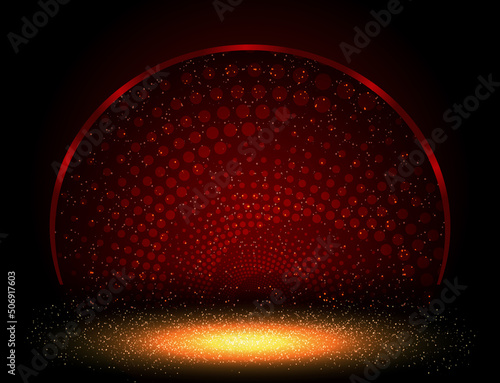 Vector illustration red dots spiral sparkle arch background