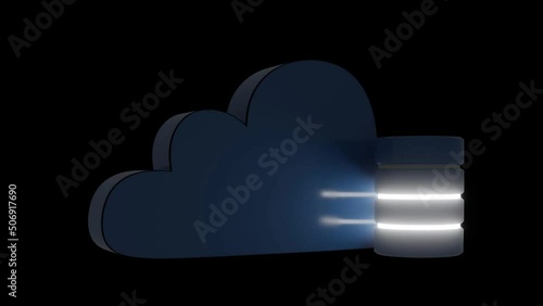 3D rendering animation of a glowing cloud computing icon with alpha mask