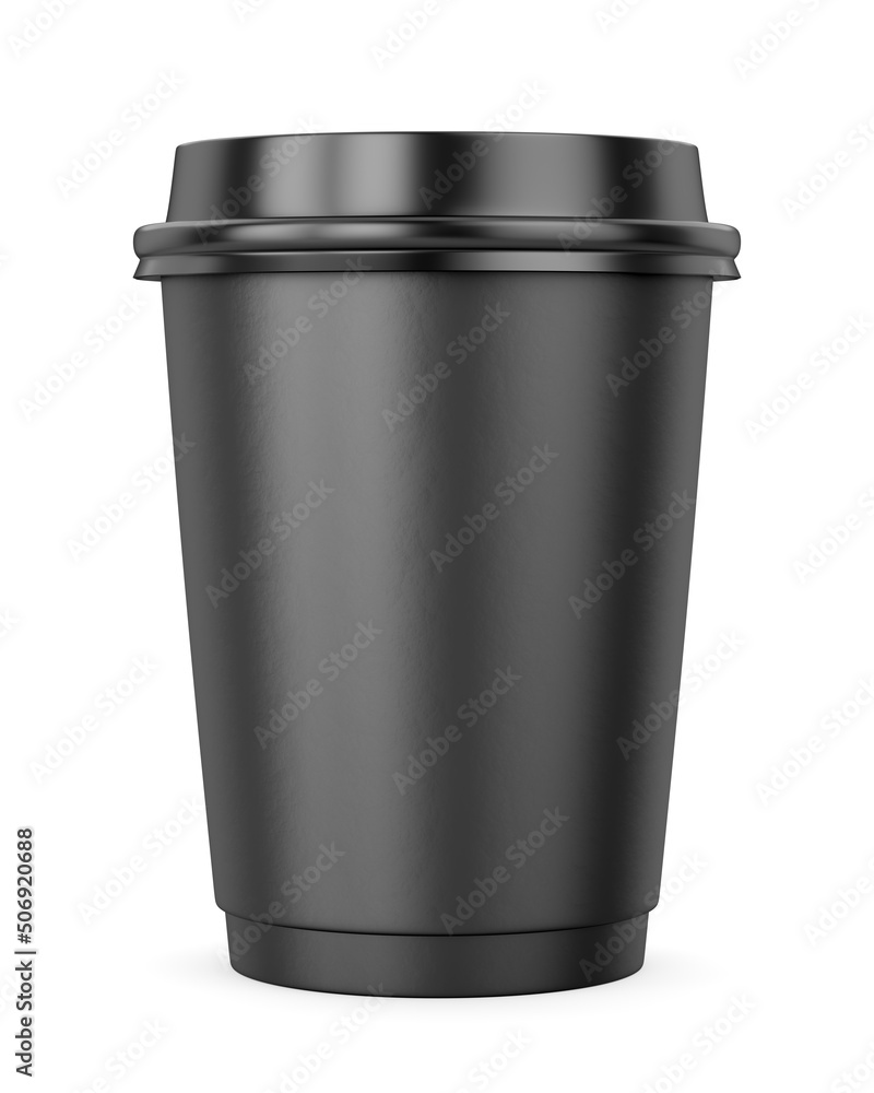 Blank paper coffee cup with black plastic caps isolated on white background Blank paper coffee cup with black plastic caps isolated on white background
