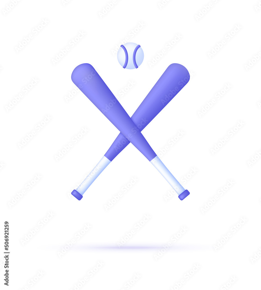 3D Baseball bat isolated on white background. Symbol of an active lifestyle. Game and sport concept. Can be used for many purposes.
