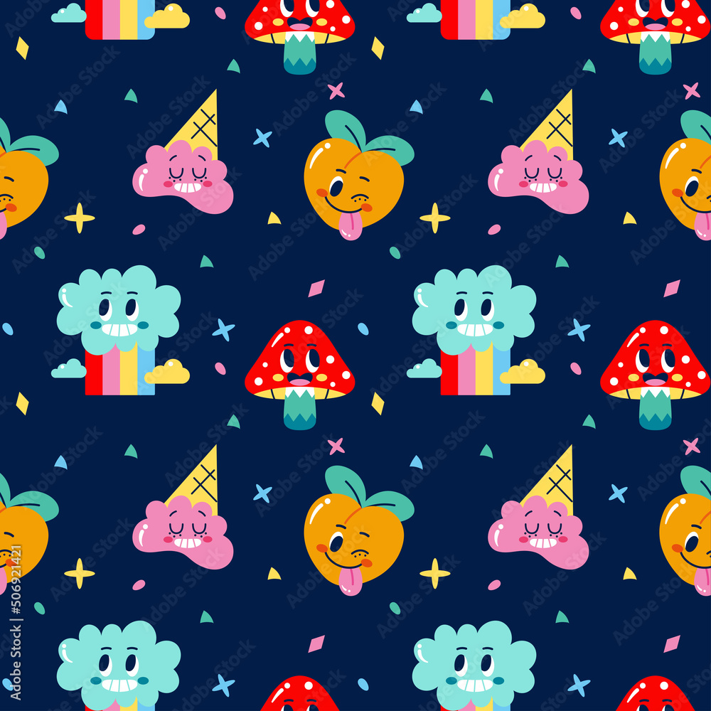 Colored seamless pattern background with different emotes Vector illustration