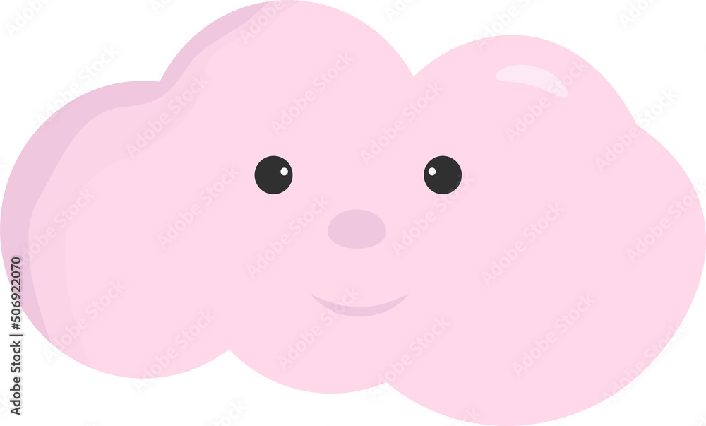 Vector illustration of a cute baby cloud with a face. Cute funny picture, pink cloud Vector illustration of a cute baby cloud with a face. Cute funny picture, pink cloud