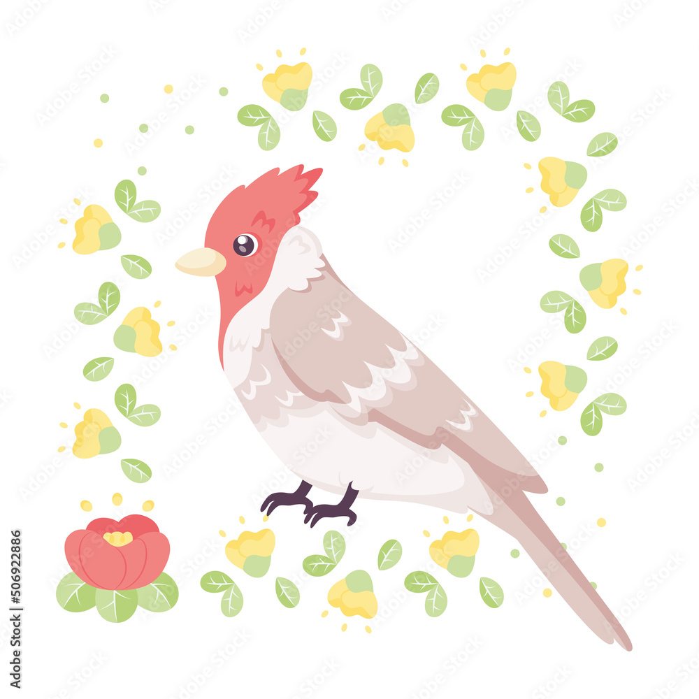 Fototapeta premium Isolated cute bird in a floral frame Vector illustration