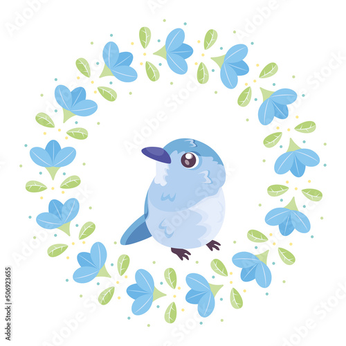 Isolated cute bird in a floral frame Vector illustration