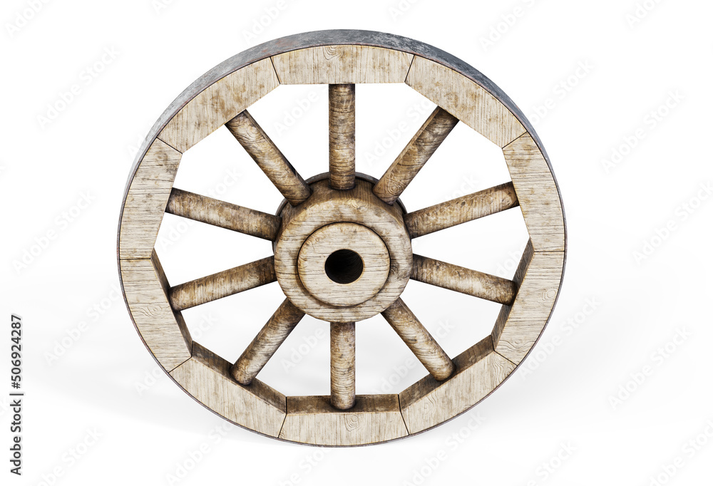 Obraz premium Old wooden wheel 3d render