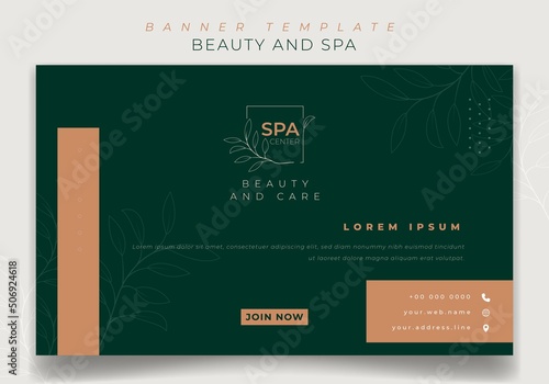 Banner template in green background design for spa and beauty care advertisement