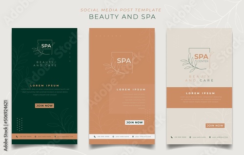 Set of portrait social media post template in feminine design for spa advertising design