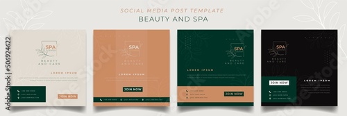 Set of social media post template with feminine background for beauty care advertisement design