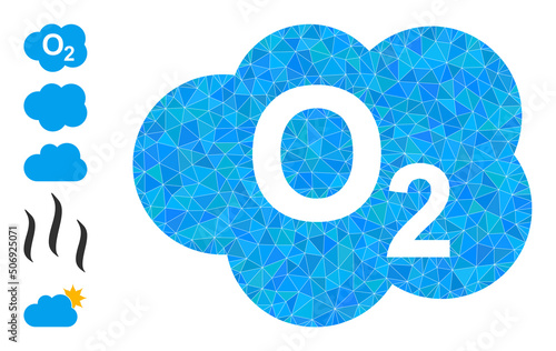 Vector triangulated oxigen cloud icon illustration combined with scattered filled triangles. Triangle oxigen cloud polygonal 2d vector illustration.