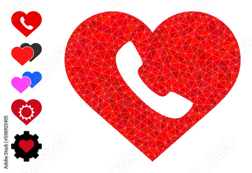Vector triangulated love call icon illustration is constructed with scattered filled triangles. Triangulated love call polygonal 2d vector illustration.