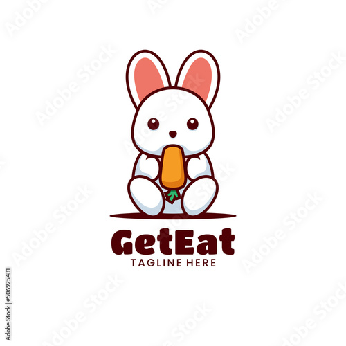 Vector Logo Illustration Get Rabbit Eat Mascot Cartoon Style. © Alazka.Std