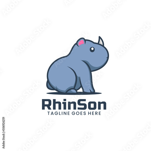Vector Logo Illustration Rhino Son Mascot Cartoon Style.