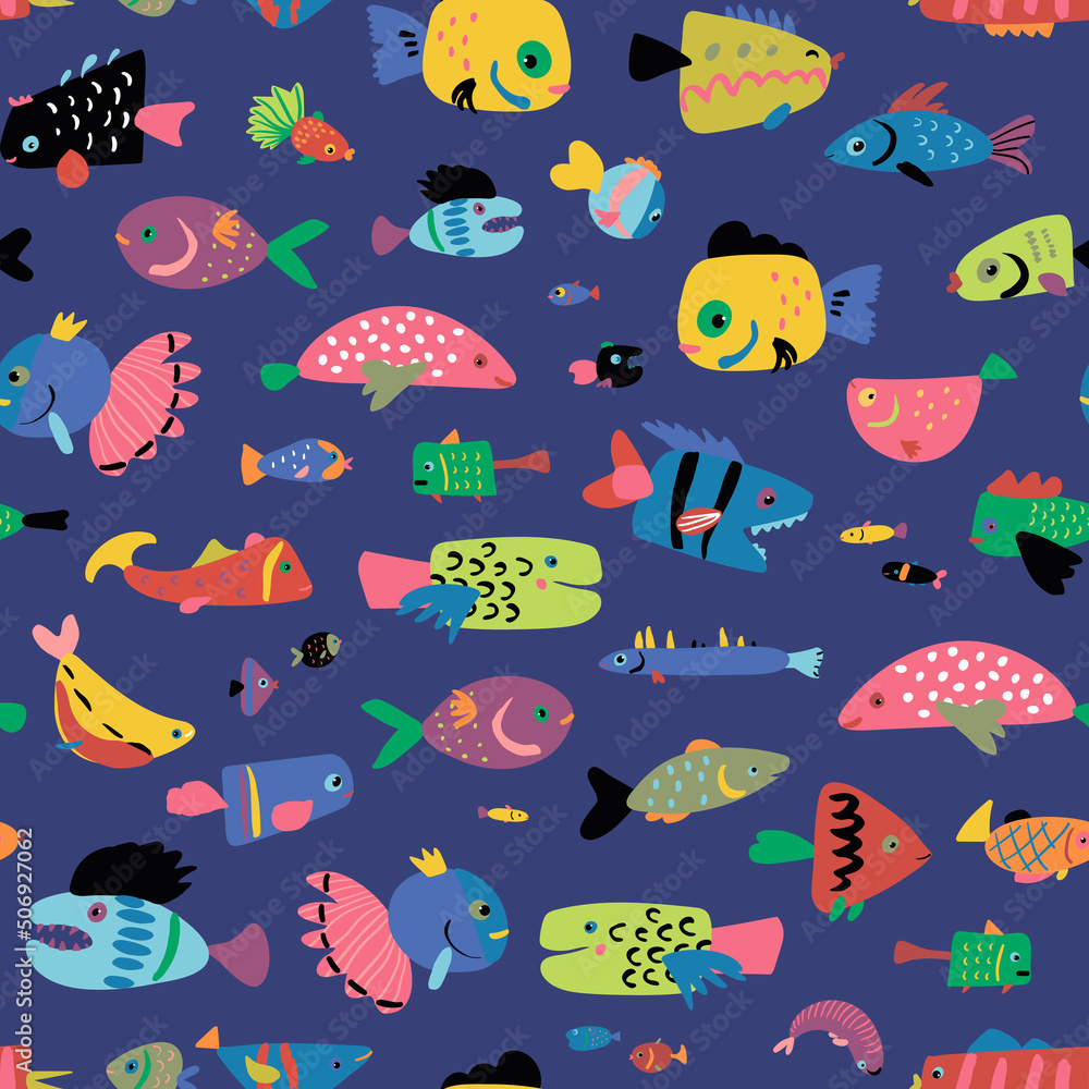 Naklejka premium Tropical fish vector seamless pattern