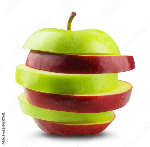 Apple isolated. Red and green apple sliced.