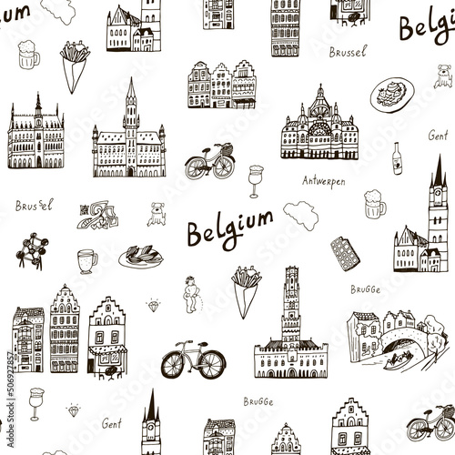 Belgium traveling vector seamless pattern