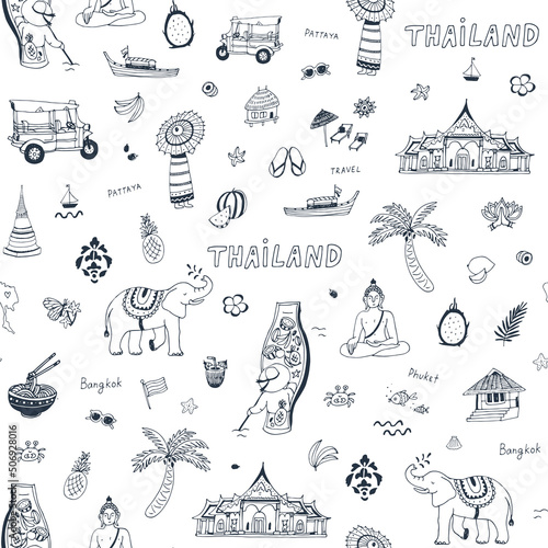 Thailand travel vector seamless pattern