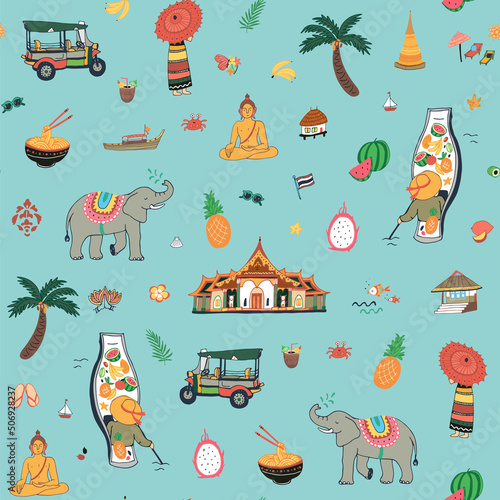 Thailand travel vector seamless pattern