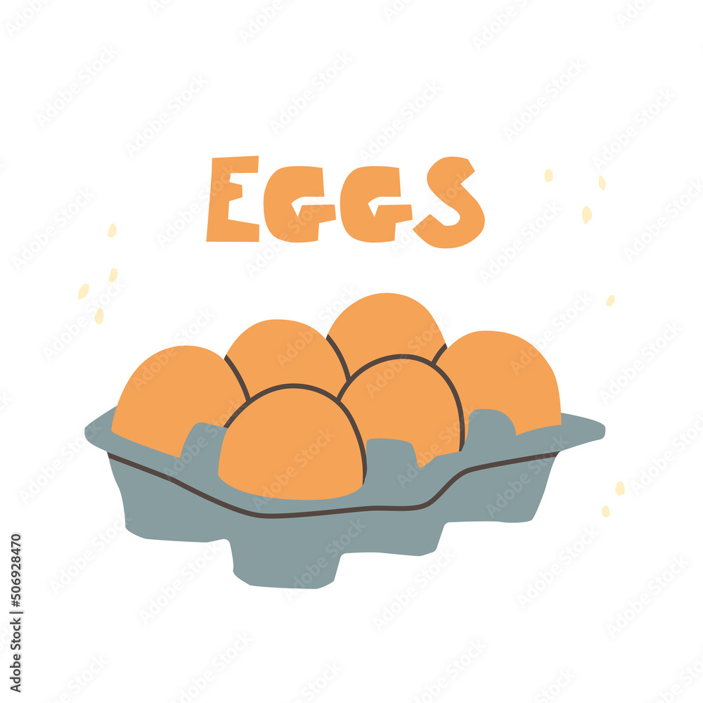 Six orange chicken eggs in a cardboard box. Vector illustration isolated on white background. Six orange chicken eggs in a cardboard box. Vector illustration isolated on white background.