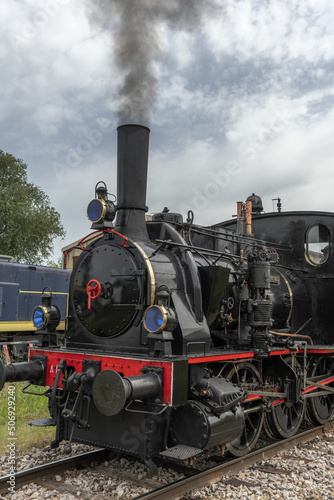 Steam locomotive of Rhine Tourist Railway in spring.