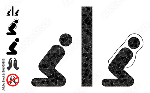 Vector lowpoly muslim praying room icon illustration is designed with scattered filled triangles. Triangulated muslim praying room polygonal icon vector illustration.