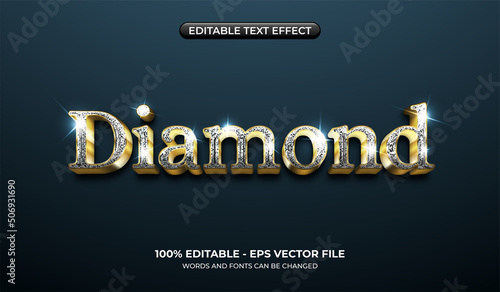 Realistic diamond text effect. Editable silver and gold text effect. 3d glossy graphic styles