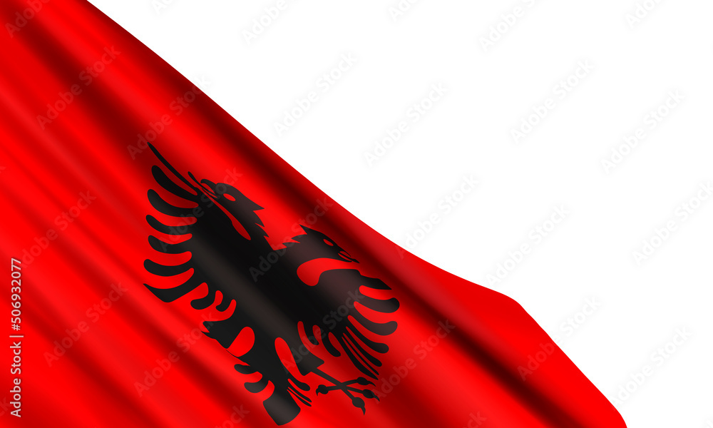 Vector illustration with a realistic flag of Albania and empty place for text isolated on white background. Vector element for Independence Day, Liberation Day, Albanian National Youth Day. Vector illustration with a realistic flag of Albania and empty place for text isolated on white background. Vector element for Independence Day, Liberation Day, Albanian National Youth Day.