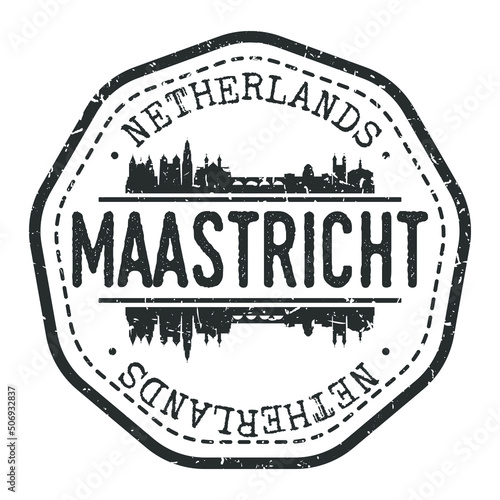 Maastricht, Netherlands Stamp Skyline Postmark. Silhouette Postal Passport. City Round Vector Icon. Vintage Postage Design.