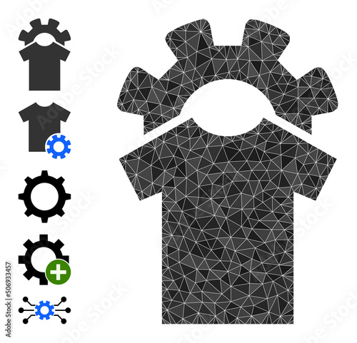 Vector triangulated dress industry icon illustration combined with random filled triangle items. Triangle dress industry polygonal icon vector illustration.