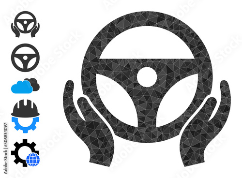 Vector lowpoly car drive icon illustration is designed of scattered filled triangles. Triangle car drive polygonal icon vector illustration.