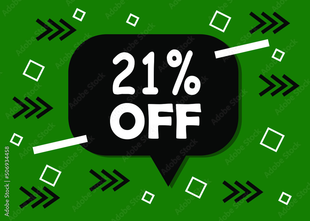 21 percent discount badge for promo design. Poster badge in black and green. Business design. Vector illustration. 21 percent discount badge for promo design. Poster badge in black and green. Business design. Vector illustration.