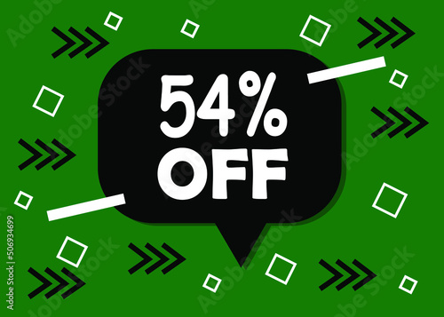 54 percent discount badge for promo design. Poster badge in black and green. Business design. Vector illustration.
