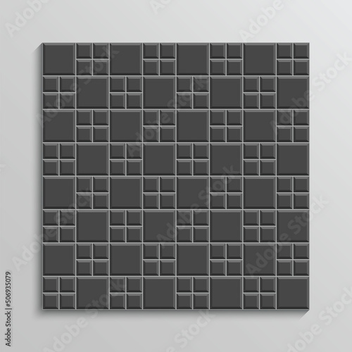 Paving slabs seamless pattern. Tile subway. Dark grey paver tile. White ceramic pattern. Kitchen backsplash. Cement texture. Apron faience print. Vintage stone surface. Vector illustration