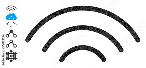 Vector low-poly wireless waves icon illustration combined with randomized filled triangles. Triangle wireless waves polygonal icon vector illustration.