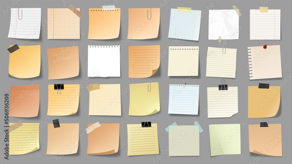 Blank paper notes, sticker notepads and to do memo messages, vector set ...