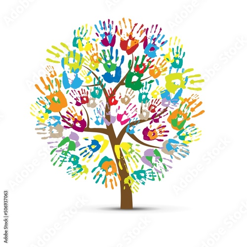 Human hand prints color tree