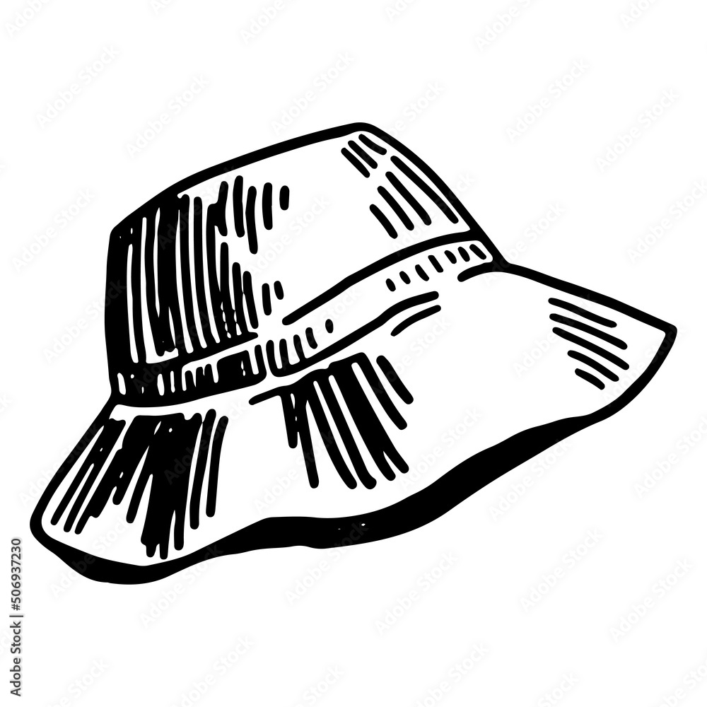 Panama hat sketch clipart. Summer head accessory doodle isolated on white. Hand drawn vector illustration in engraving style. Panama hat sketch clipart. Summer head accessory doodle isolated on white. Hand drawn vector illustration in engraving style.