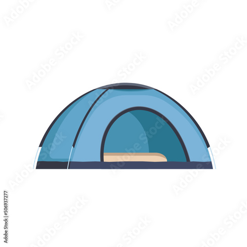 Blue Camping Dome Tent vector illustration. Tent in blue. Isolated Outdoor illustration. Hiking, hunting, fishing canvas. Tourist Tent design over white background. 