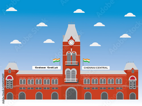 Chennai central railway station vector M.G.R Railways station Tamilnadu , india . British architecture