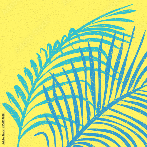 Palm leaves shadow on yellow. Botanical background with leaves shadow. Summer vector illustration